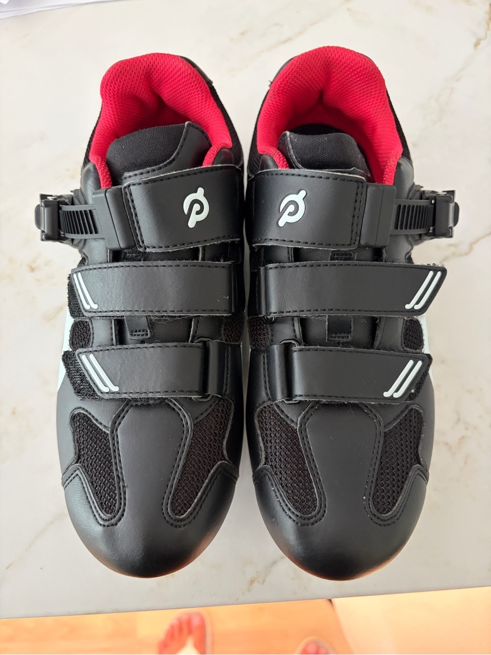 Peloton Black and Red Cycling Shoes with Adjustable Straps